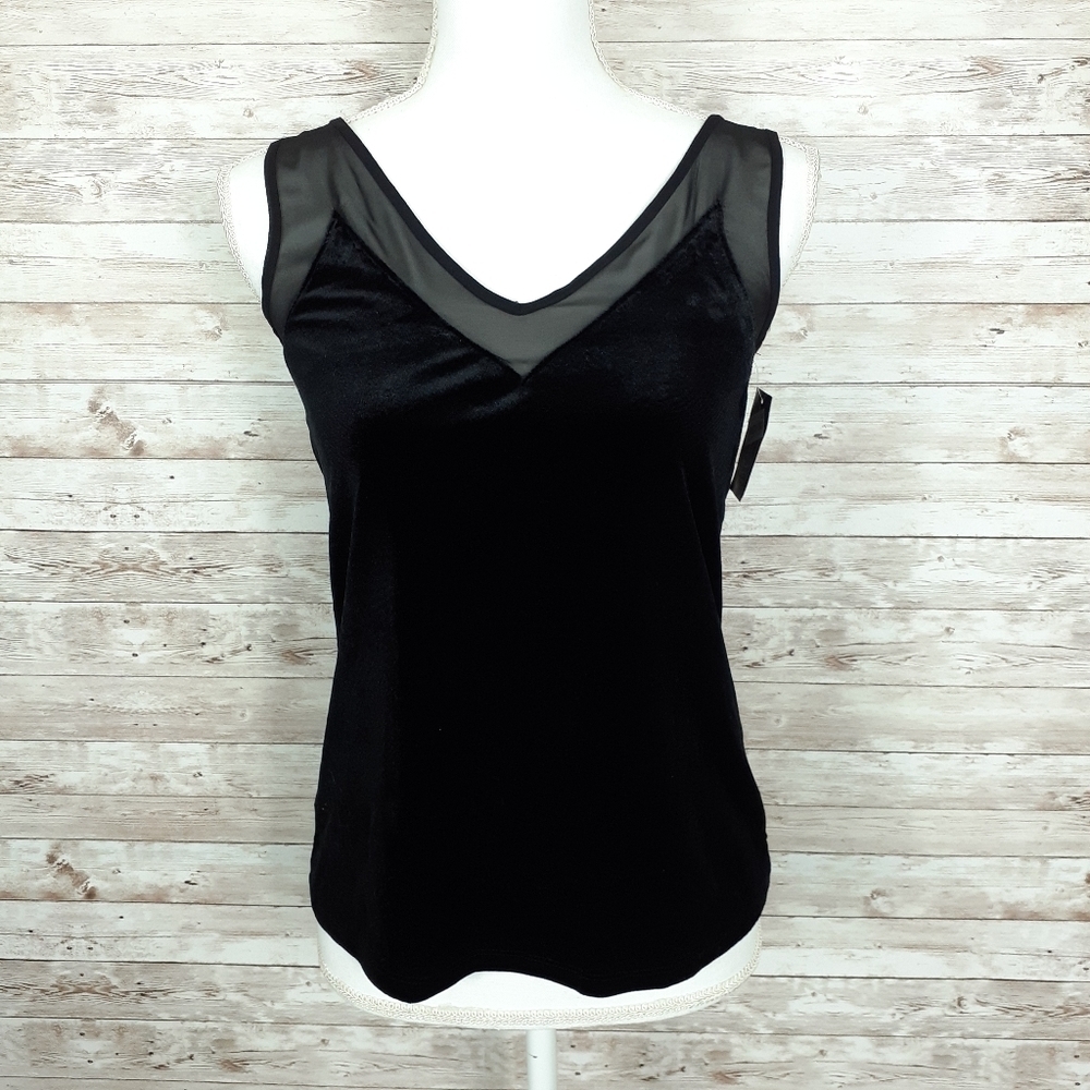 INC Velvet Tank PS Black Sheer Edge 442